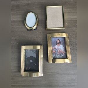 Mini Gold Picture Frames Set Of 2 Oval Rectangle Polished Lacquer Brass